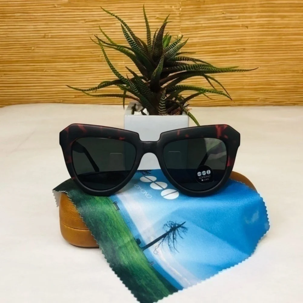 KOMONO Stella Red Tortoise Silver Sunglasses NEW cateye
